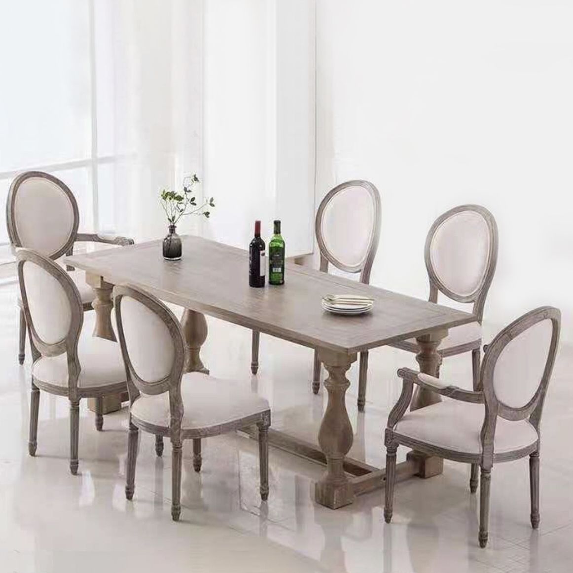 Farmhouse Style Fixed Solid Wood Dining Room Table with 4 Solid Wood Legs Kitchen Dining Set