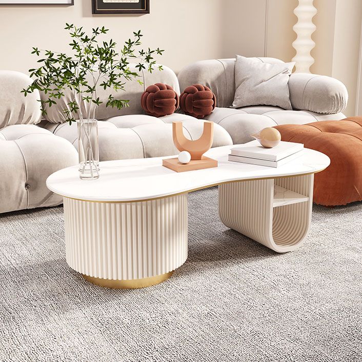 Modern Geometric Coffee Table with Drawer Stone Top Cocktail Table