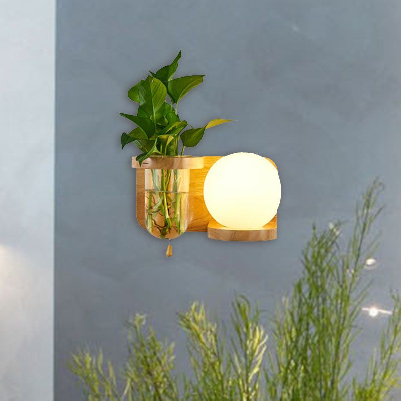 Kugel weiße Glas Wandleuchte Industrie 1 Glühbirnenschlafzimmer LED -Wandlampenlampe in Holz, links/rechts