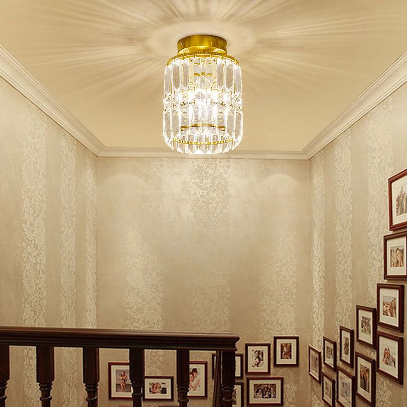 Claro techo de cilindro de cristal simple Estilo simple de latón acabado semi-montaje de iluminación para cocina