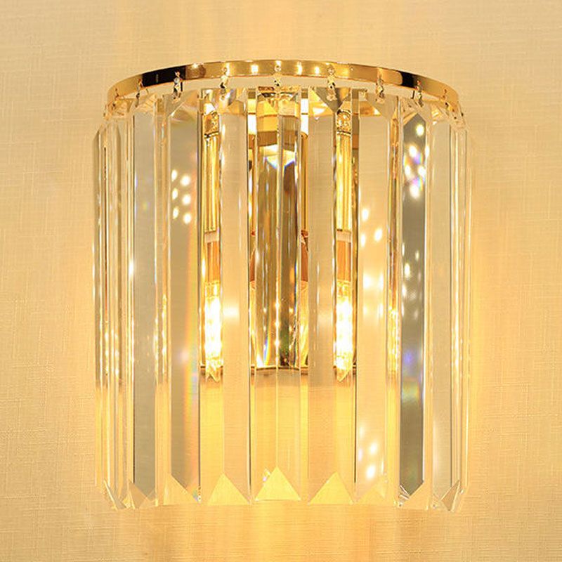 1 Head Wall Mounted Light Fixture Simple Semi Cylindrical Crystal Block Wall Sconce Lighting in Gold