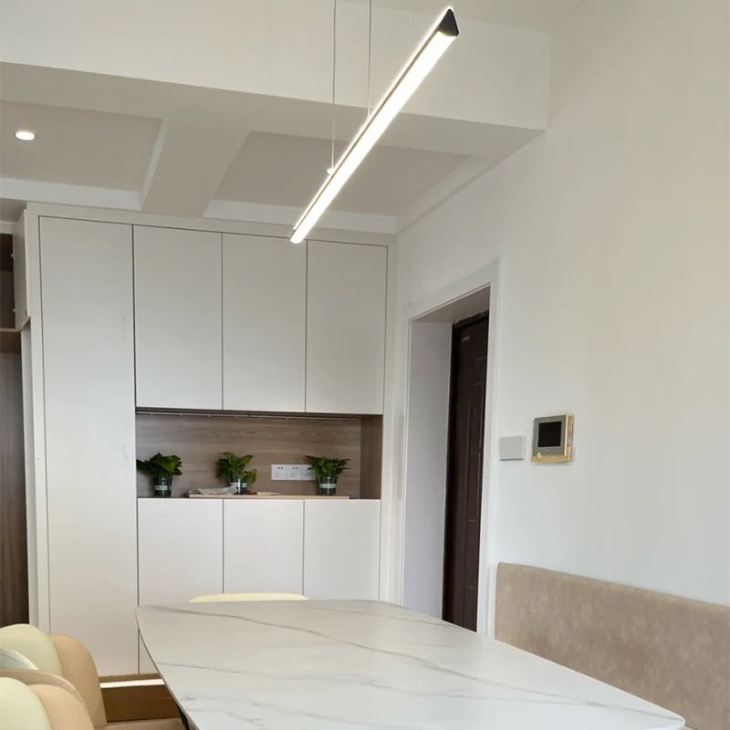 Modern Metal Island Lamps Linear 2-Head Restaurant Pendant Lights with Acrylic Shade