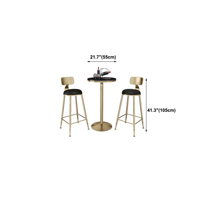 Glam Pedestal Bar Dining Table Faux Marble Cocktail Bar Table with Metal Base