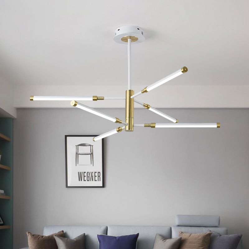 Tubular LED Chandelier Contemporary Acrylic 6/8 Heads Black and Gold/White and Gold Hanging Pendant