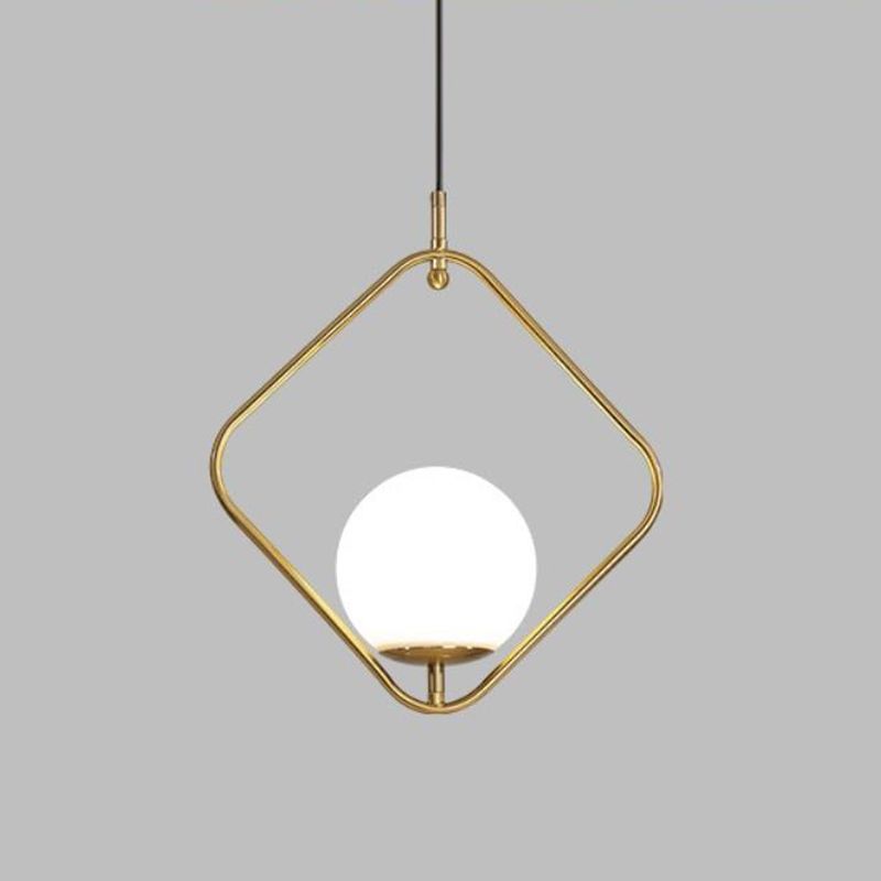 Orb Ceiling Pendant Minimalist Milky Glass 1 Head Gold Pendulum Light with Metal Frame