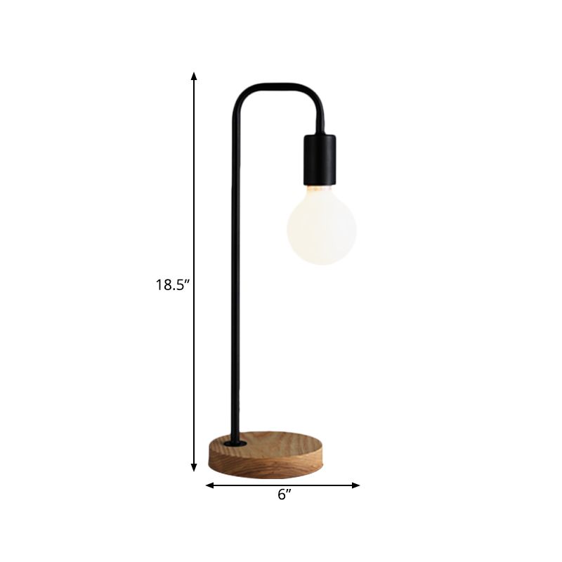 Industrial Bulb Shaped Night Light 1 Head Iron Table Lamp in Black with Wooden Base for Bedroom