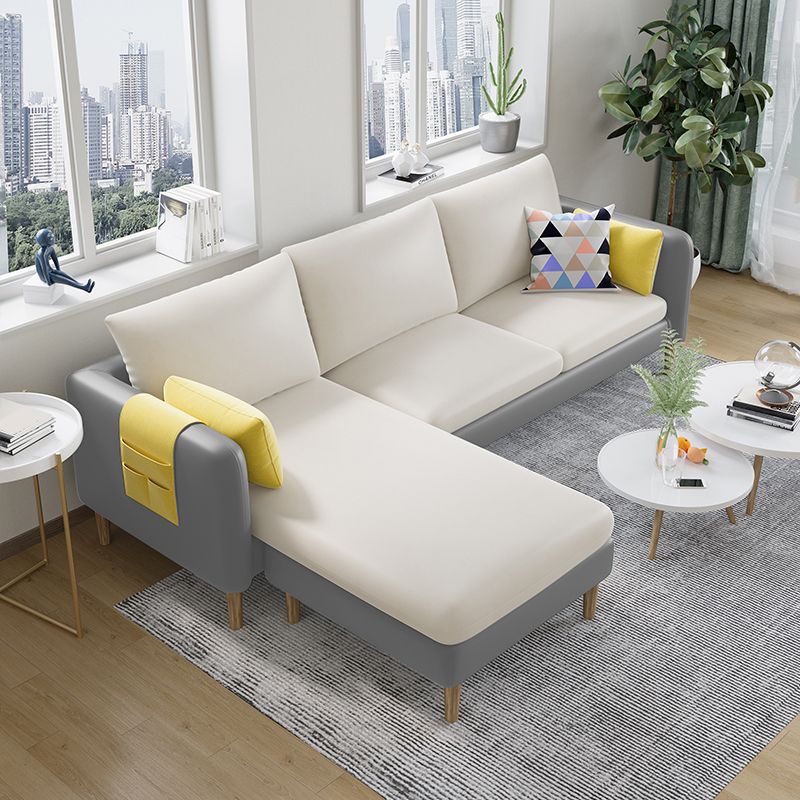 Scandinavian 30.7 " H Faux Leather Square Arm Sofa & Chaise with storage