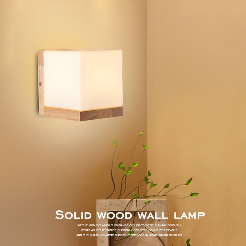 Square Wall Lighting Fixtures Modern Style Wood 1 Light Wall Lighting