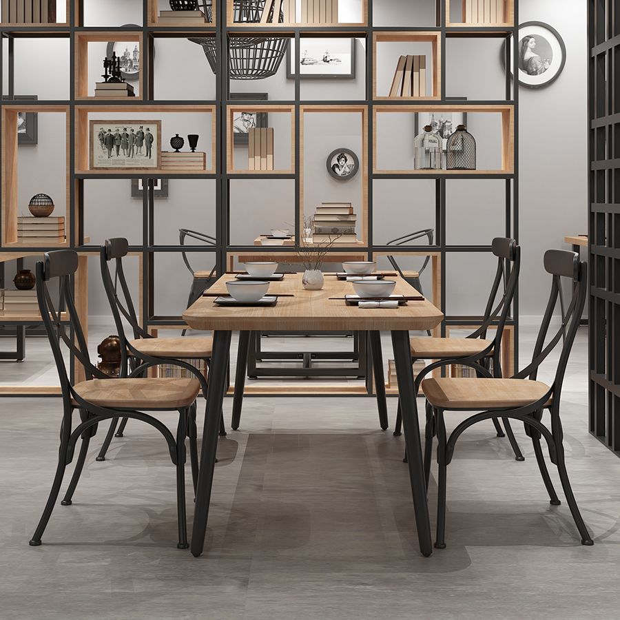 Industrial Dining Table Set 1/2/5 Pcs Solid Wood Top Dining Table and Chairs