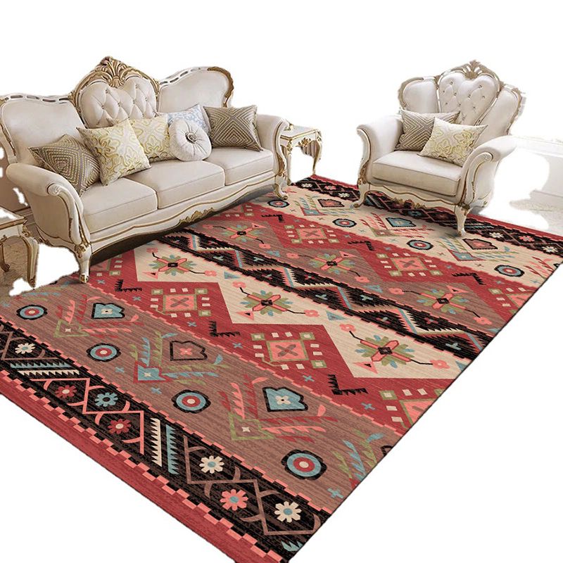 Red Medallion Carpet Polyester Pattern Rug Washable Carpet for Home Decor