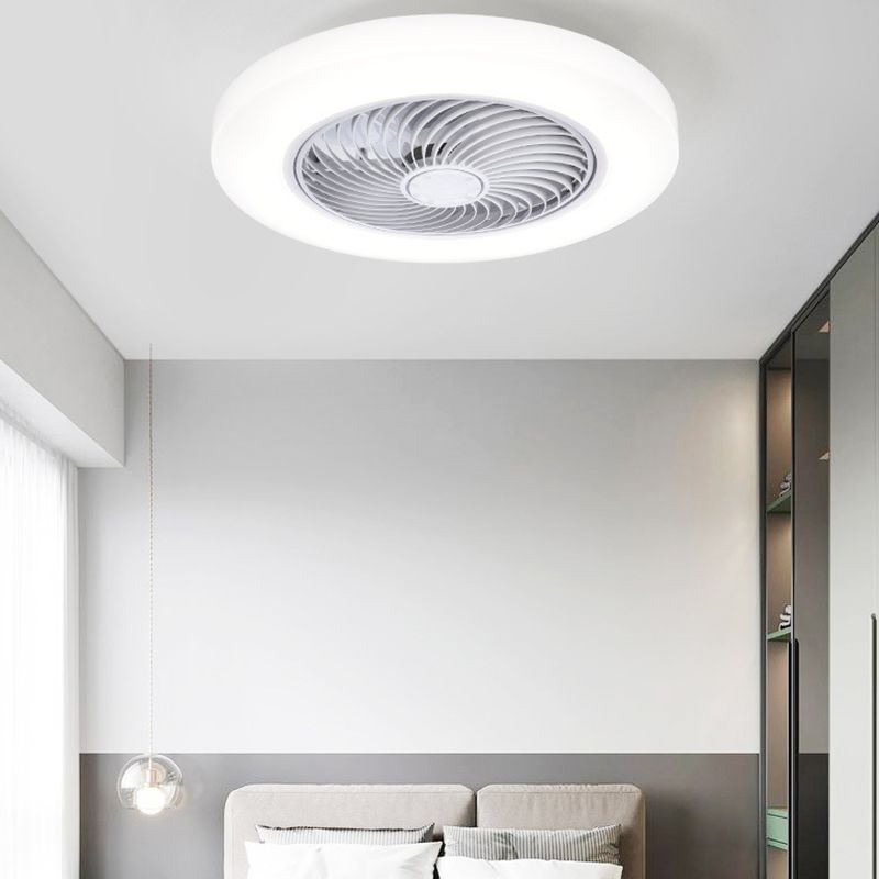 Modern Style Round Fan Light Fixture Acrylic Bedroom LED Semi Flush Ceiling Light