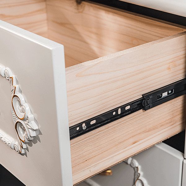 Mid-century Modern Solid Wood Chest in White Rectangle Cabinet with Drawers