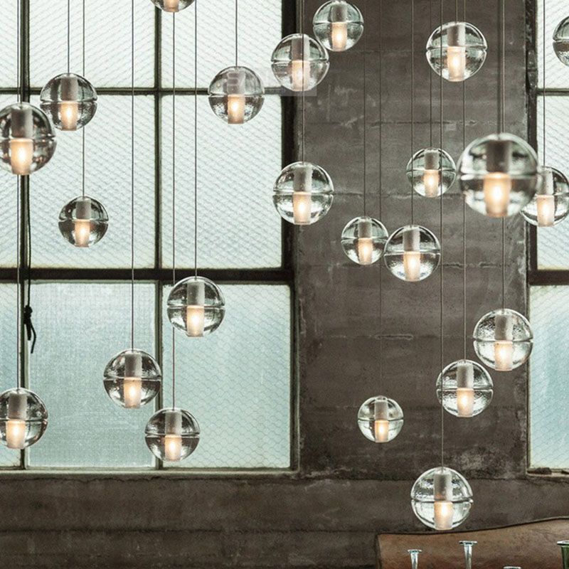 Meteor Shower Multi Light Pendant Chandelier Modern Seedy Glass Clear Suspension Light Fixture