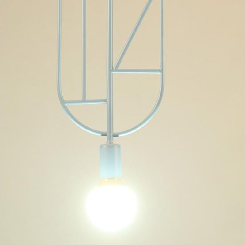 Geometrisch frame Drop Lamp Simplicity Metallic 1 hoofd slaapkamer hanglamp met een kaal lampontwerp
