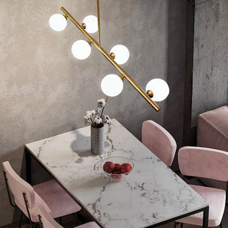 Gold Island Lights modernas lámparas colgantes de restaurantes múltiples con sombra de vidrio de globo