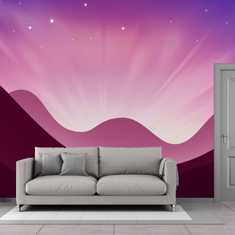 Light Beam from Mountain Mural in Purple-Pink Contemporary Wall Decor for Living Room