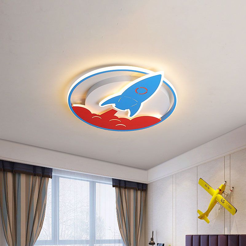 Acrylic Rocket Flush-Mount Light Fixture Kids 16"/19.5" W LED Blue Flushmount Ceiling Lamp for Boys Bedroom