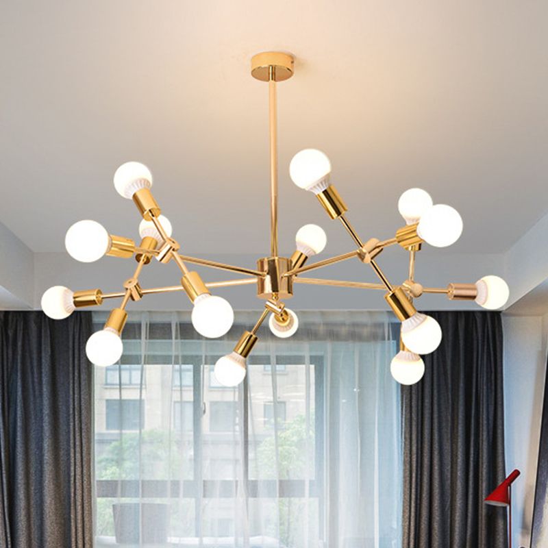 Gouden sputnik hangend plafondlicht modern Noordse 15 lichten Iron kroonluchter hanglamp voor woonkamer