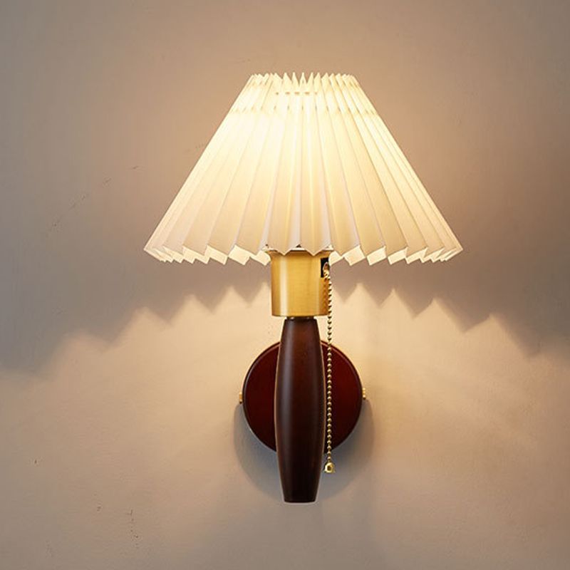 Contemporary Wooden Wall Light Fixture with Fabric Shade for Sitting Room