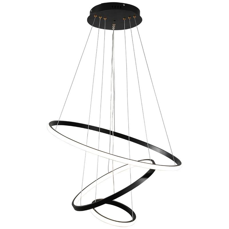 Orbicular Chandelier Lighting Fixtures Modern Black Hanging Chandelier with Silica Gel Shade