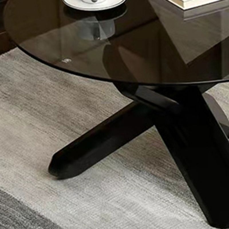 Round 1 Single Coffee Table Tempered Glass Top 3 Legs Wood Cocktail Table