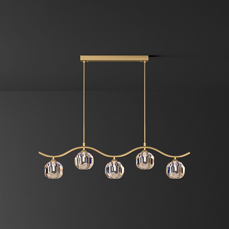 Contemporary Sphere Island Light Fixtures Crystal Pendant Lights in Gold