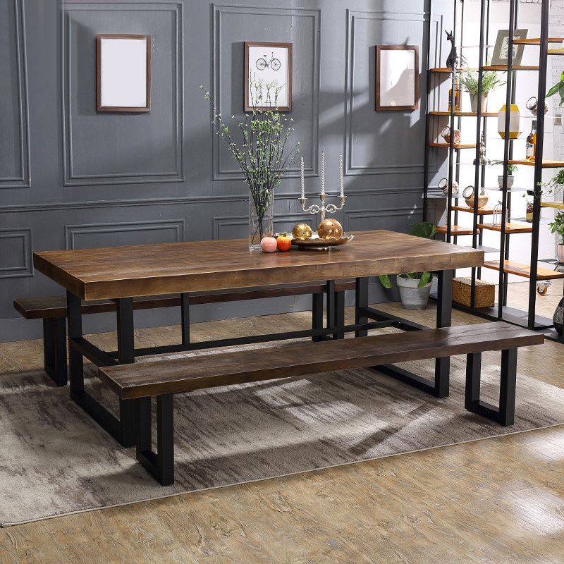 Industrial 1/2/3/5 Pieces Dining Table Set Solid Wood Top Dining Table and Chairs