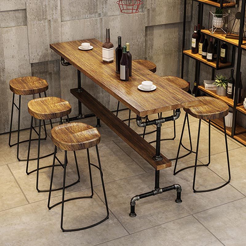 Rectangle Bar Dining Table Contemporary Bar Table with Black Trestle Base