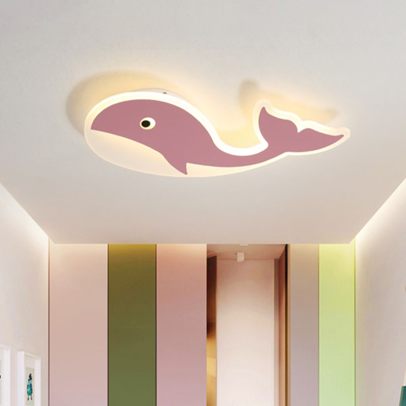 Ultradünne Cartoon Wal Flush Mount Lampe Kinder Acryl Rosa/Blau LED Decken Flushmount Lampe für Kinderzimmer