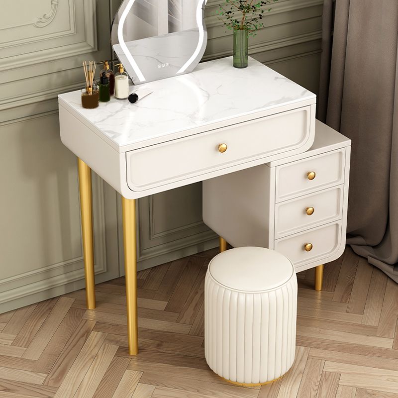 Glam Slate Top Vanity Table and Stool Set 4 Drawer Dressing Table