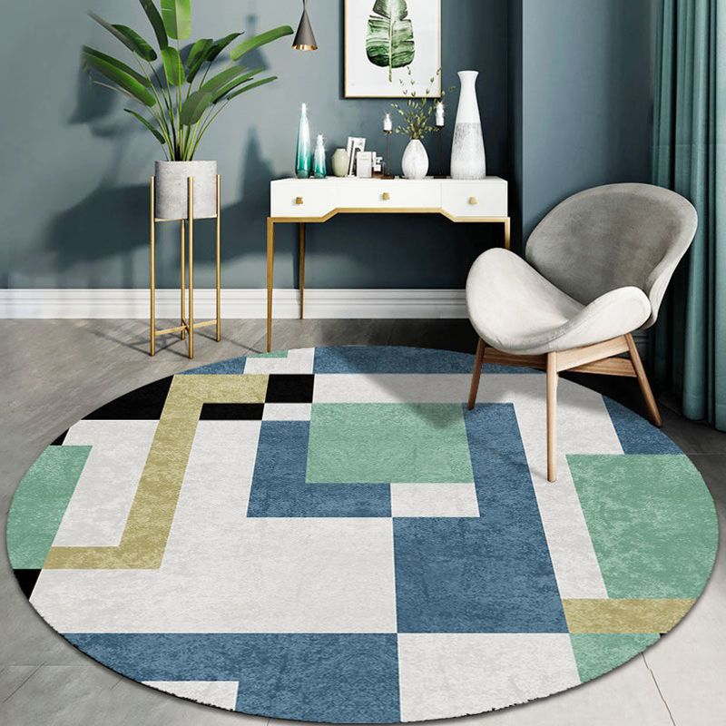 Modern Round Area Rug Contrast Panel Carpet Polyester Living Room Area Rug with Non-Slip Backing