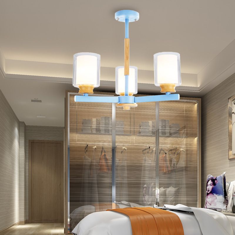 Makkaronzylinder Kronleuchter Anhänger Leicht Milchglas 3/5/6 Lichter hängende Decke Licht in Rosa/Gelb/Grün für Wohnzimmer