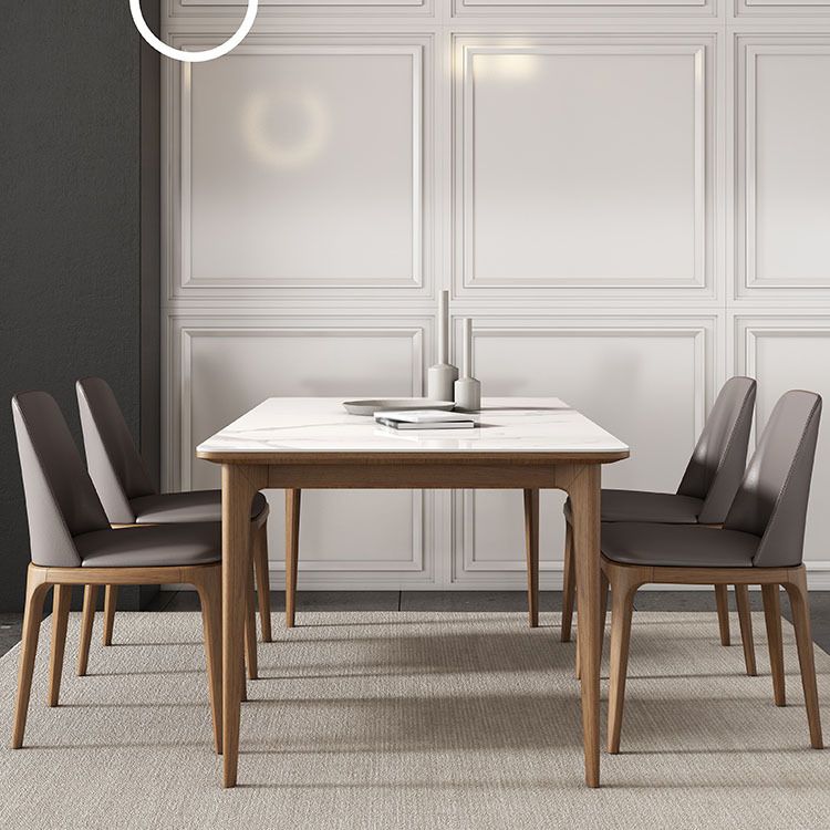 Mesa de comedor con tapa de piedra, mesa de comedor rectangular de cocina con 4 patas de madera