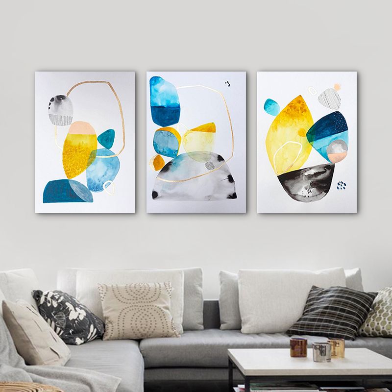 Blue-Yellow Stones Canvas Art Textured Contemporary Family Room Wall Decor, Multiple Size Options