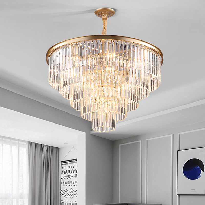Zwart/goud verstelbare taps toelopende kroonluchter lamp Minimalistisch 6/9/15-licht kristal hangerverlichting, 19,5 "/23.5" /31,5 "W