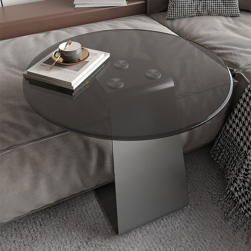 Mid-Century C  Shape Base Round GlassSide Table Luxurious Pedestal End Table