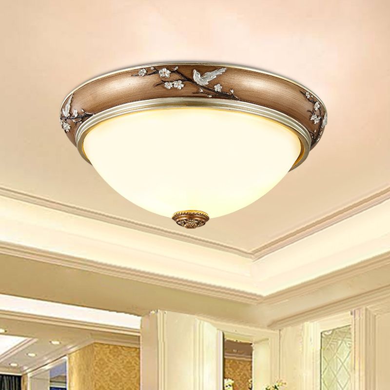 11"/15"/19" Wide 2/3-Head Lighting Fixture Antiqued Dome Beveled Crystal Flush Mount Ceiling Light in Brown