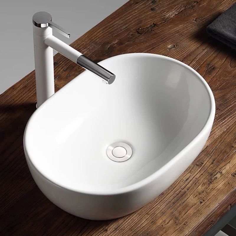 Modern Vessel Bathroom Sink Porcelain Oval with Pop-Up Drain Bathroom Sink