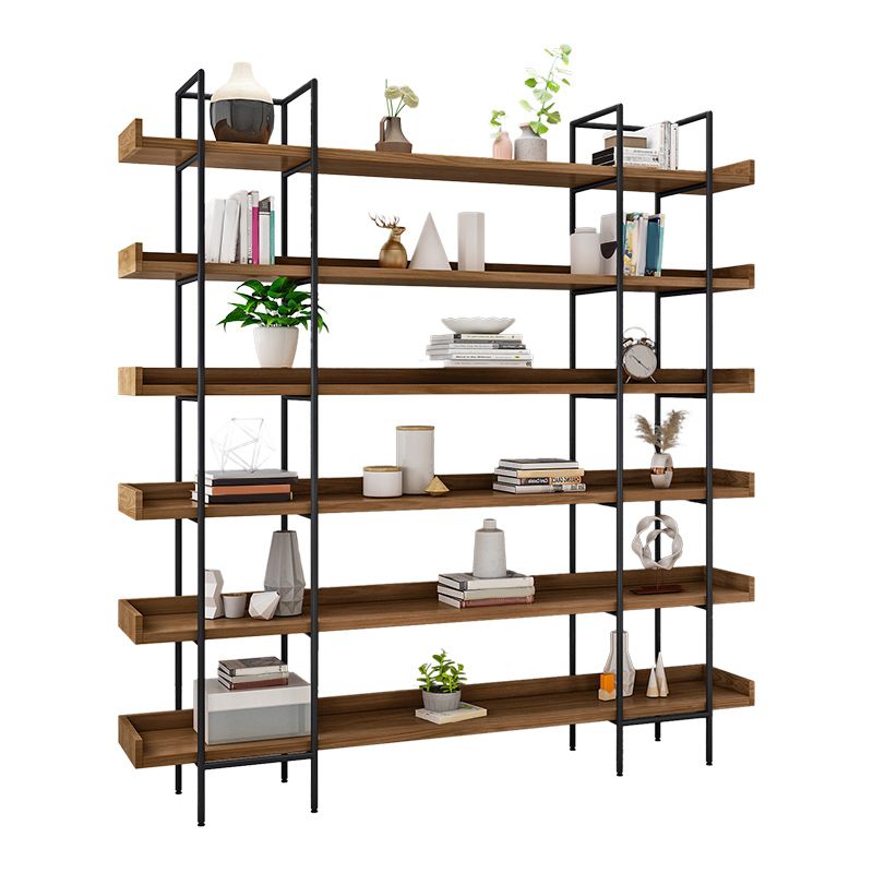 Metal Bookcase Industrial Book Shelf with Wood Rectangular Shelves