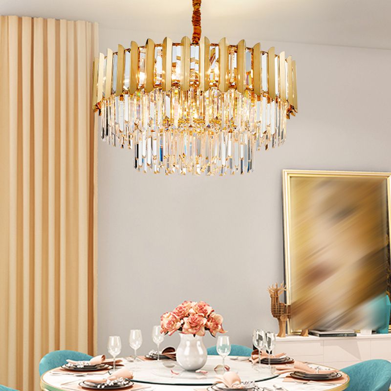 Modern Style Round Pendant Light Fixture Crystal Living Room Chandelier in Gold