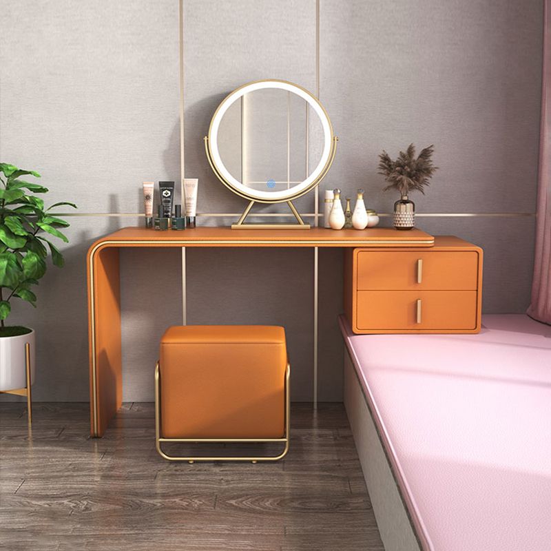 Glam Double Drawers Faux Leather Bedroom with Makeup Table and Stool Make-up Vanity
