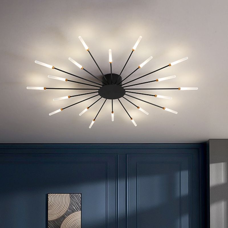 Lámpara de techo con ráfaga negra/dorada, lámpara LED acrílica semiempotrada contemporánea de 12/18/28 luces para dormitorio