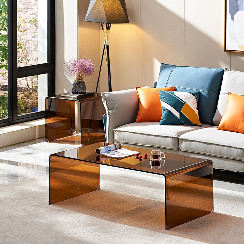 Glass Sled Coffee Table Geometric 1 Single Cocktail Table in Brown