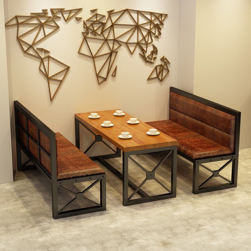 Industrial Rectangle Dining Room Table Solid Wood Table with Trestle Base for Home Kitchen Dinner