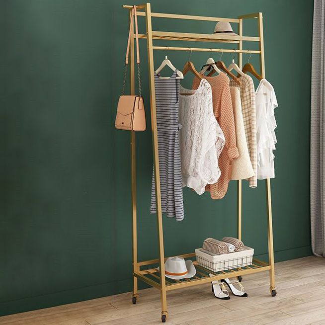 Contemporary Style Open Armoire Gold Metal Armoire with Clothing Rod