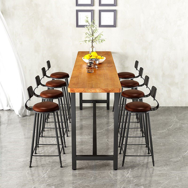 Metal Frame Industrial Bistro Table Brown Pine Wood Top Bar Table