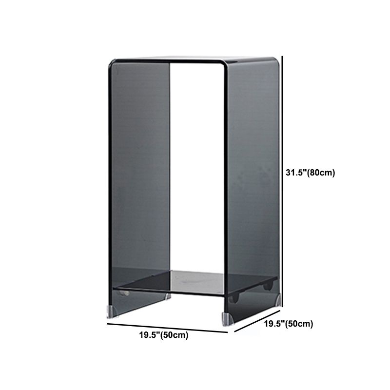 Contemporary Glass Square Side Table Sled End Table with Shelf