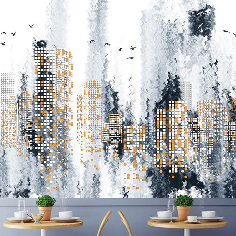 Modern Abstract Mural Wallpaper for Decoration, Grey and Yellow Urban Night Scene, Personalized Size Available