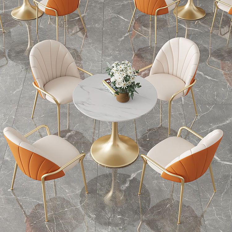 Glam Metal Dining Room Chair Arm Faux Leather Side Chair for Restaurant Use