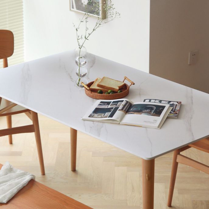 Modern Fixed Dining¬†Room¬†Table¬†Set Solid Wood Top Kitchen Dining Furniture with 4 Legs Base